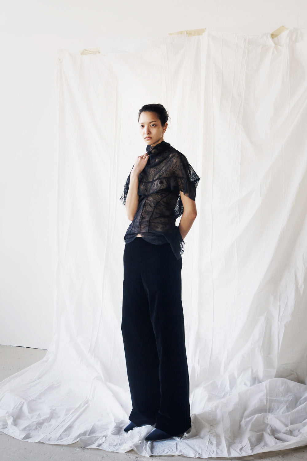 Lace Draped Ruffle Blouse image alternative view